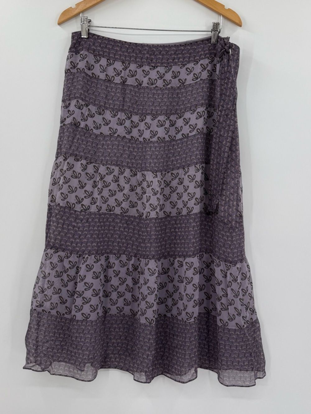 ✦ Laundry by Shelli Segal Silk Tiered Tie Side Midi Skirt Print | Purple | 8